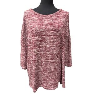 Umgee Cozy Comfort Lightweight Burgundy & White Knit Sweater Size L